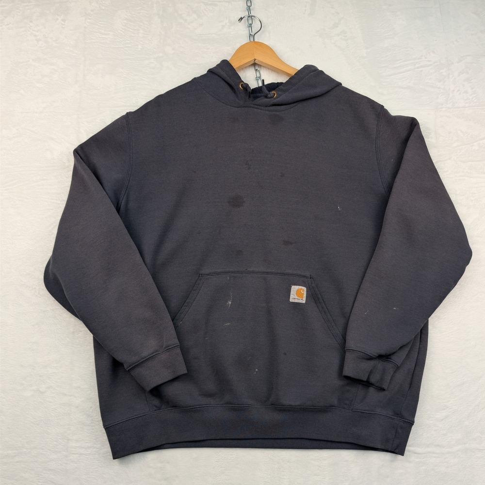 Carhartt Hoodie Men's XL Navy Faded K121 Workwear Distressed Kangaroo Pocket